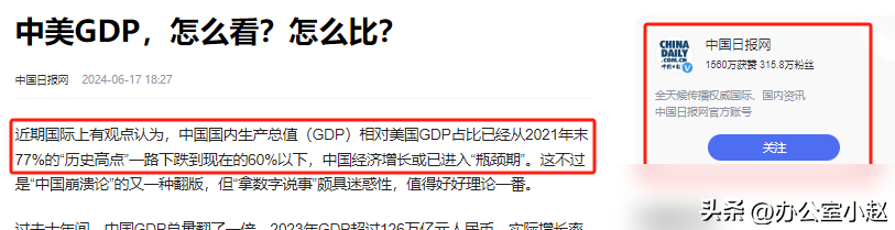 2024低空经济网| 中美差距再次拉大！中国曾占美国77%GDP，如今却下滑至59%，为何